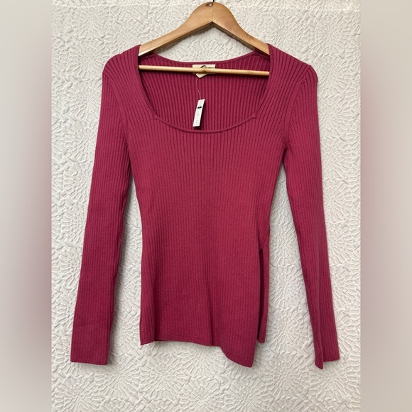 Open Edit Ribbed Sweater Size Small Pink Square Neck Spring Easter Asymmetrical - Picture 9 of 9